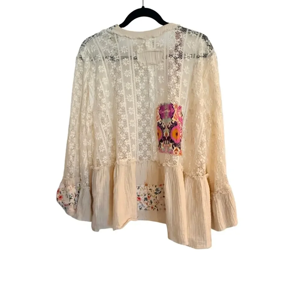 POL - Gauze Floral Ruffle Open Cardigan Small